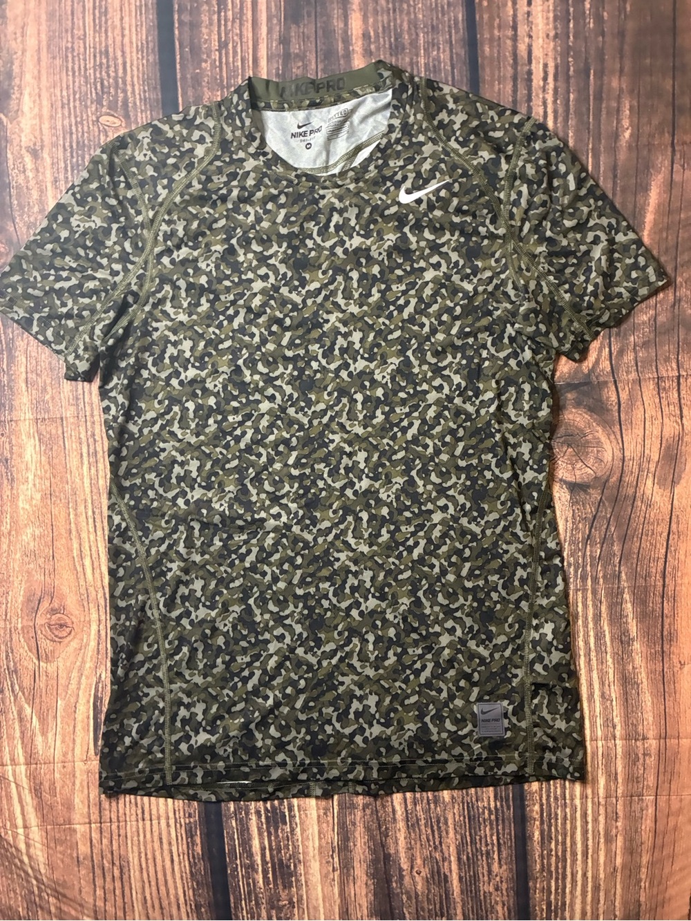 Nike Men’s Olive Green Camo Dri-FIT Short Sleeve Shirt
